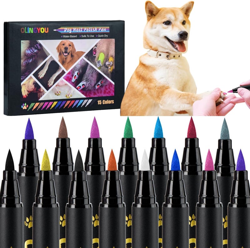 OLINGYOU 15 Colors Dog Nail Polish Pens Quick Dry, Pet Nail Polish Set for Dogs DIY Dogs Puppy Nails, Dog Safe Nail Polish Non Toxic, Odorless, Easy to Apply - Image 1